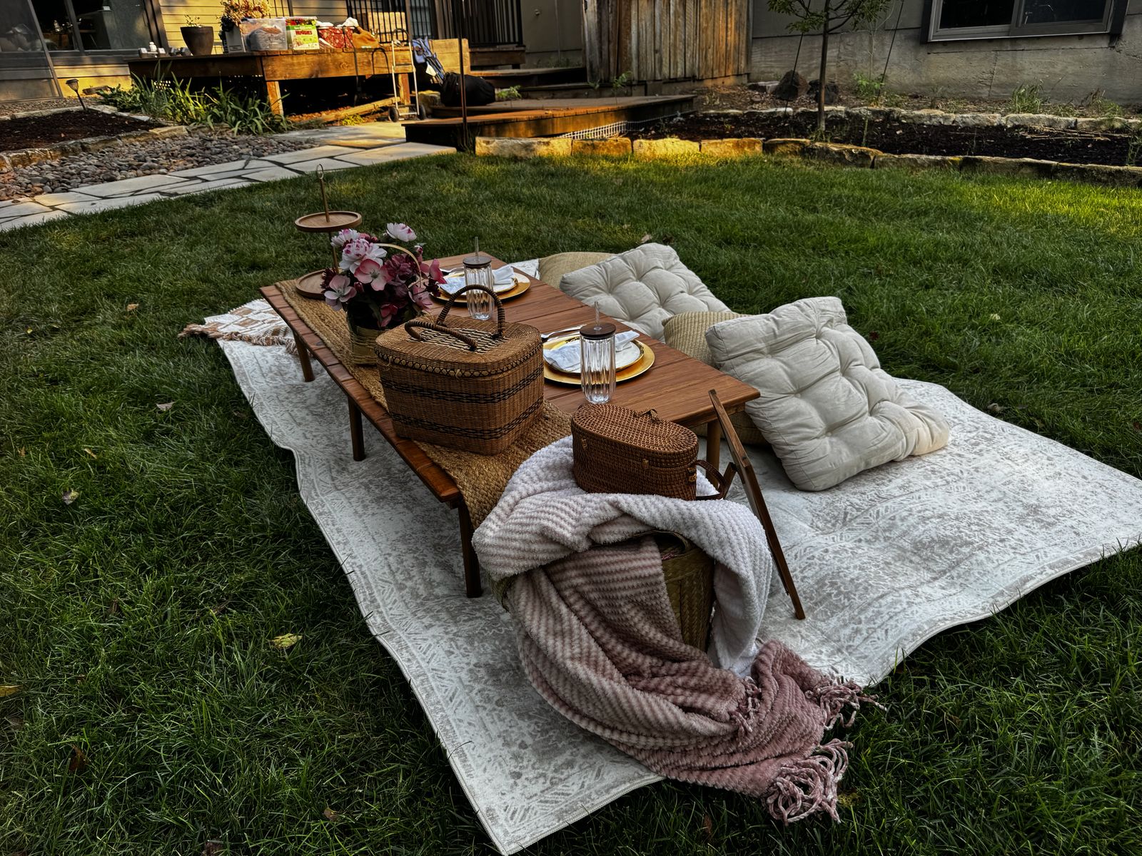 Blushing Garden picnic setup detail — Ready. Set. Picnic. Wichita
