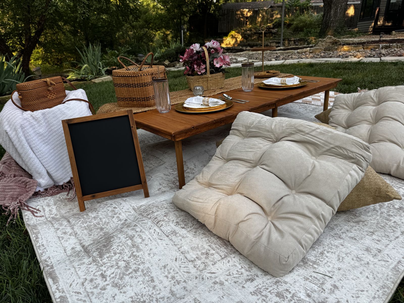 Blushing Garden picnic setup detail — Ready. Set. Picnic. Wichita
